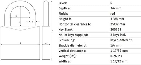 Miniatura 6 de ABUS 09161 7240 - Candado de seguridad de aluminio con llave similar, 12 unidades, grillete rojo de 1.5 pulgadas, pieza
