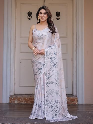 Image of ALMAARI FASHION Women's Floral Printed Georgette Satin Saree with Unstitched Blouse Piece | Traditional Ethnic Wear Sarees | Soft Lightweight Ethnic Office Wear Daily Wear Indian Sari (SG 161-170 H)