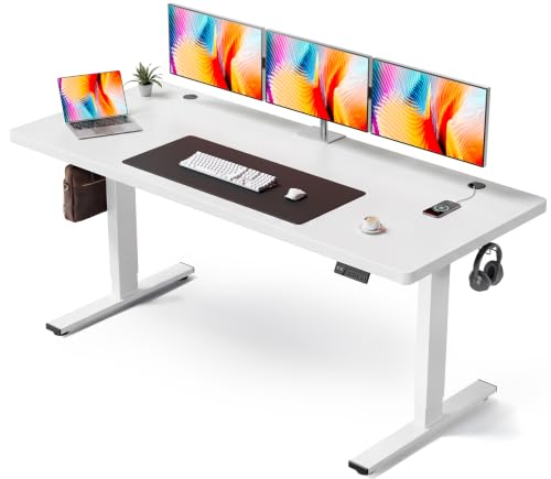 Image of White 71x30 in Electric Standing Desk, 1 Inch Thick Tabletop