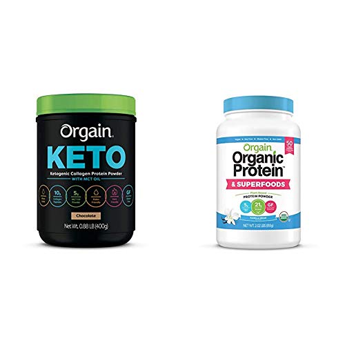 Orgain Keto Collagen Protein Powder with MCT Oil, Chocolate - Paleo Friendly, Grass Fed Hydrolyzed Collagen Peptides Type I and III, 0.88 Pound & Organic Plant Based Protein + Superfoods Powder