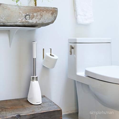 simplehuman BT1083 Toilet Brush with Holder, Stiff Outer Bristles, Drip-Free Design, Easy to Store, Removable Brush Head, Stainless Steel Rod, White Plastic