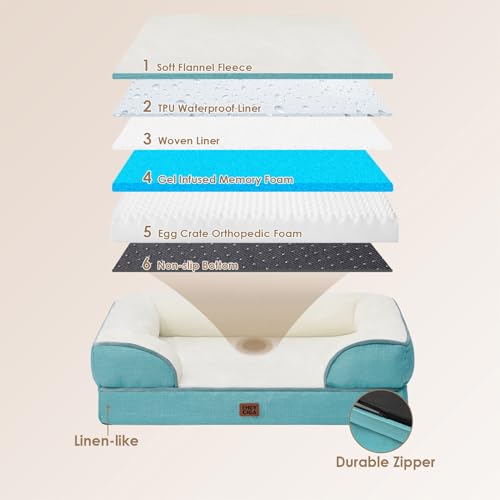 Image of EHEYCIGA Orthopedic XL Dog Bed, Waterproof Memory Foam for Extra Large Dogs, Non-Slip Bottom, Egg-Crate Foam Couch With Washable Removable Cover, Turquoise Blue