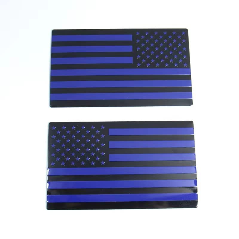 Image of Black Metal Flag Emblem for Cars Trucks 2pcs Forward and Reverse Set (5 inchx3 inch) (Black Blue)