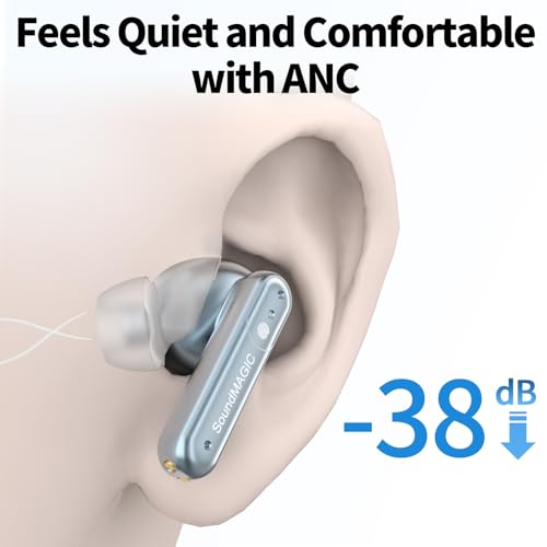 Image of SoundMAGIC T80BT True Wireless Earbuds, Hybrid ANC, HiFi, Clear Calls, Blue | Comfortable noise reduction, Rich layered stereo, Pressure-free wear, 25hr battery, IPX5 waterproof, Seamless dual pairing