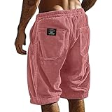 Mens Beach Shorts 7 Inch Corduroy Shorts for Men Vintage Drawstring Waist Baggy Beach Short Lightweight Knee Length Long Short with Pockets Quick Dry Classic Fashion Beach Resort Wear Pink