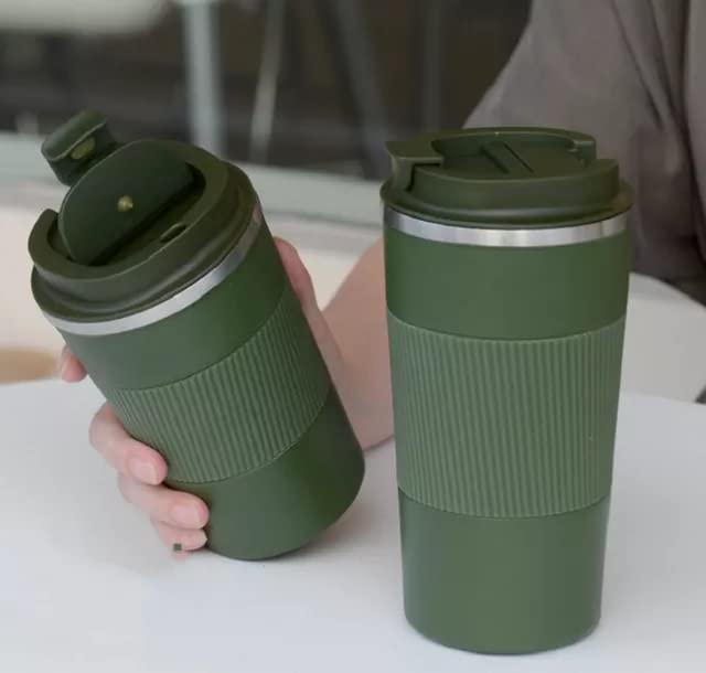 Image of YELONA Dark Green 510 ML Insulated Stainless Steel Coffee Tea Tumbler for Hot Cold Beverages Portable Travel Mug Leak Proof Sipper Lock Lid Thermos Multipurpose for Home Office Gifts