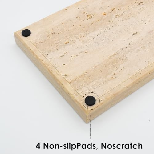 Image of Real Natural Travertine Tray for Bathroom, Vanity, Kitchen and Desktop, Rectangle Genuine Travertine Stone Tray for Jewelry, Cosmetics, Candles, Lotion, Perfume and Home Decor