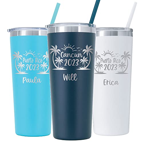 Avito Personalized Beach Vacation Gift - Laser Engraved - Vacuum Insulated - 22 Oz Tumbler With Lid And Straw - Palm Tree Tumbler - Tropical Cup - Gift For Beach Retreat - Beach Vacation #TOP12