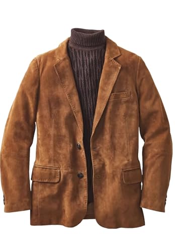Men's V-Neck Suede Blazer 2- Buttons Retro Casual Slim Fit Faux Leather Sports Jacket4