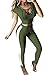 Produktbild Viottiset Damen Kurzarm Sportanzug Jogginganzug Zweiteiliges Sporthose Set mit V-Ausschnitt Crop Top und Farbblock Leggings Large Army Green