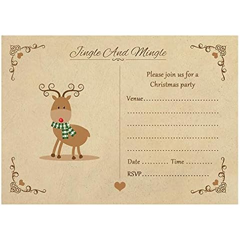 Artstore Vintage Reindeer Christmas Party Invitations With White Envelopes - Pack of 20 Cover