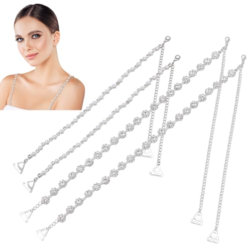 Image of FREEBLOSS 2 Pairs Rhinestone Shoulder Straps Rhinestone Bra Strap Rhinestone Adjustable bra shoulder straps Bridal Wedding Dress Bra Shoulder Chain Rhinestone Decorative Bra Straps for Women
