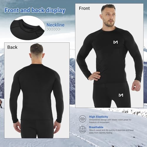 MEETWEE Herren Thermounterwäsche Oberteile,Thermoshirt Langarm Kompressionsshirt Funktionsshirt Atmungsaktiv Thermounterhemd Männer Sportshirt für Running Fitness Gym