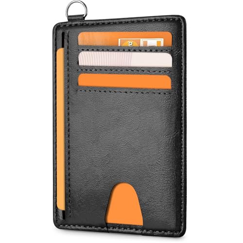 Image of Mayski Slim Wallet, Credit Card Holder for Women, Minimalist Front Pocket RFID Blocking Card Cases, Small Wallet Women Men(Oiled Wax Black)