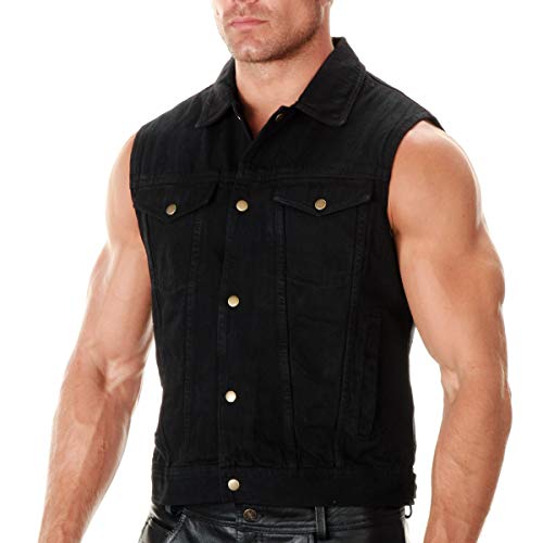 Xelement B285 Men's 'Dirty' Black Denim Motorcycle Vest - Large #TOP5