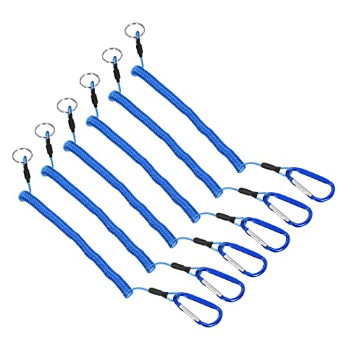 PATIKIL 6.6ft Fishing Tool Lanyard, 6 Pack Safety Cord Spiral Lanyard Tether Retractable with Metal Clip Keychain for Boating Kayak, Blue