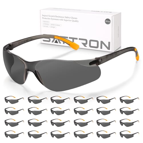 SATTRON Tinted Safety Glasses Bulk 24 Pack, UV Protective Safety Sunglasses for Men Women, ANSI Z87.1 Scratch & Impact Resistant Eye Protection, Ideal for Construction, Shooting, Lab