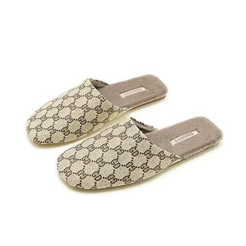 Women's Slippers Slip On Memory Foam Comfy House Shoes Lightweight Indoor Outdoor Non Slip Cosy House Shoes Breathable Ladies Slippers Anti-Skid Rubber Sole (Color : Khaki, Size : EUR40-41)