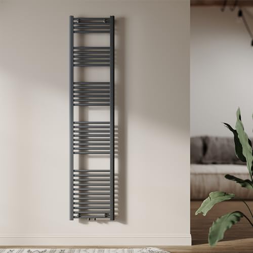 SUNXURY Radiador de baño, 1800 x 400 mm, conexión central, tubo redondo, calentador de toallas, radiador de agua caliente (627 W, antracita)