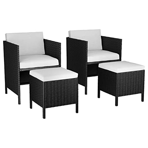 Rattantree Rattan Garden Furniture Sets, 4 Piece PE Garden Sofa Sets with Thick Cushion, Outdoor Patio Wicker Weave Furniture Chairs Ottomans Sets with 2 Armchairs, 2 Stools Cover