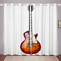 3D Electric Guitar & Music Notes Window Curtains - Teal, Velvet, Grommet Top, 52x84 Inch Per Panel (Set Of 2) - View #3