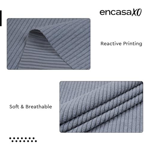 Image of Encasa XO Corduroy Fabric by the Meter, 59 inch Wide Premium 238 GSM Polyester Upholstery & Sewing Material, Soft Ribbed B Grey Fabric for Sofa /Cushion Covers, Trousers, Curtains & DIY Crafts