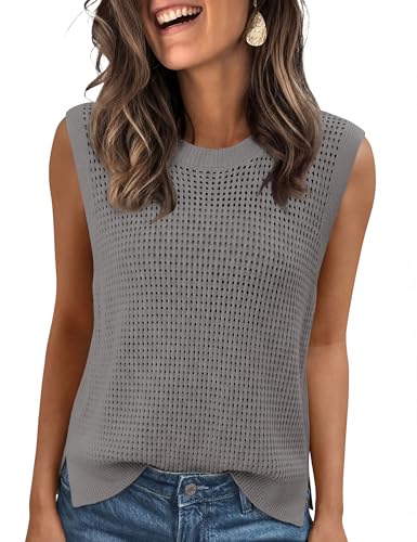 Totatuit Beach Tank Tops for Women Crewneck Summer Sleeveless Shirt Gray XL