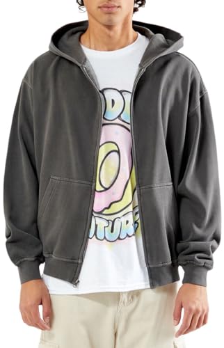 PacSun Men's Black Vintage Washed Full Zip Hoodie