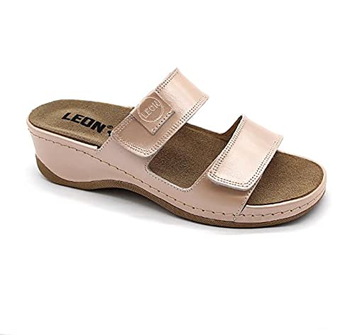 LEON 2020 Leather Slip-on Womens Ladies Sandals Mule Clogs Slippers Shoes, Salmon, EU 40, UK 6.5