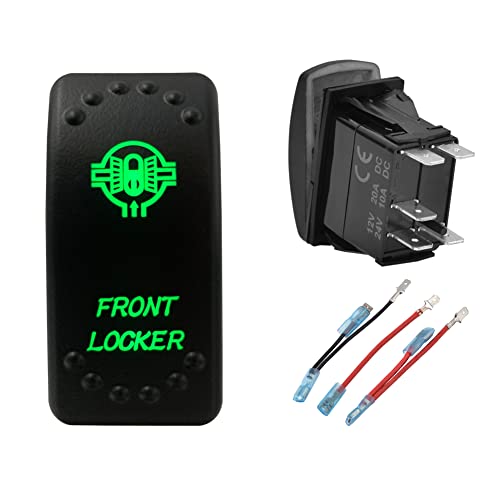 Image of Green Backlit Rocker Switch 5 Pin ON-Off Laser Etched Button Switch with Wires for Car Marine Boat UTV 20A /12V 10A /24V (Front Locker)
