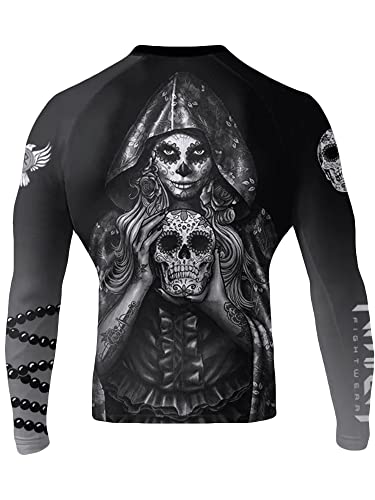 Raven Fightwear Men's La Calavera Catrina Dia de Muertos BJJ Rash Guard Long Sleeve MMA Black Edition