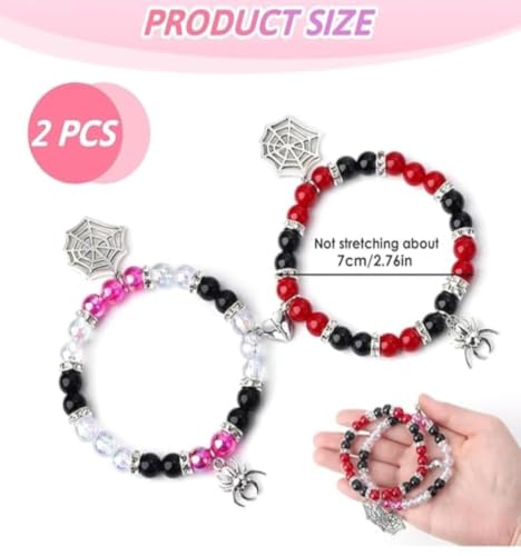 Image of Spider-Man Inspired Couple Bracelets 2pcs - Magnetic Attraction Heart Charm, Glass Beads, Spider Pendant, Marvel Theme Party Accessory, Valentine's Day Gift, Suitable for All Seasons