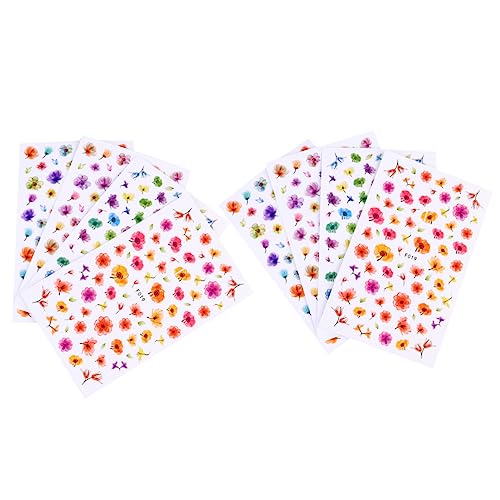 HONMEET 8piezas Pegatinas Para Uñas Decoración Floral Manicura Calcos Elegantes Para Uñas Naturales