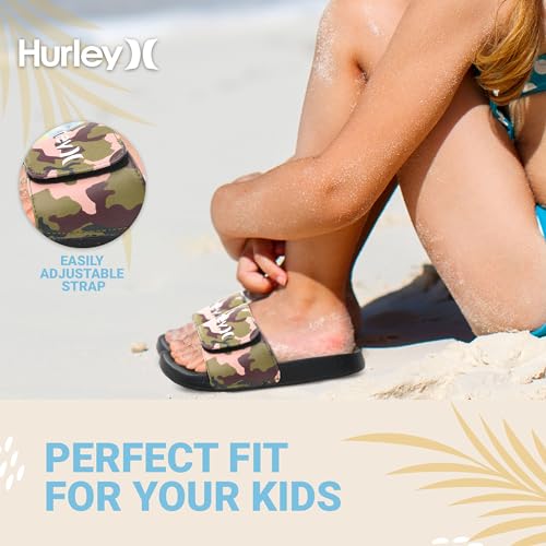 Image of Hurley Kids NAIA Slides Adjustable Strap Slip-On Sandals Indoor and Outdoor EVA Footbed Shower Slides for Girls and Boys
