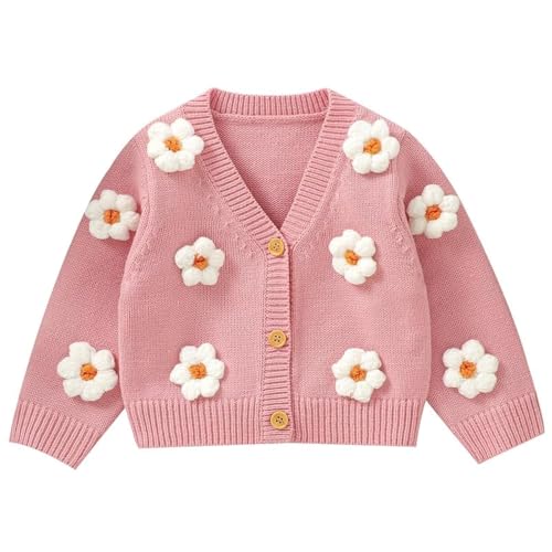 Image of Neiwech Baby Girl Cardigan Sweater Toddler Knit V-Neck Button Long Sleeve Outwear Fall Winter Clothes