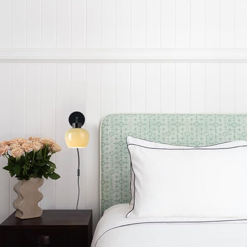 Image of Modern Wall Sconces, Olive Green Milk Glass, Matte Black Finish | Plug-in Wall Lamp, Industrial Boho Lighting, For Bedroom, For Living Room