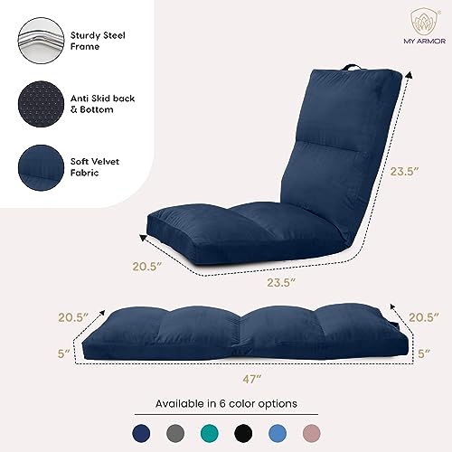 MY ARMOR Reclining Floor Chair for Living Room | Meditation Chair | Adjustable Back Rest with 5 Position Lock-in | Back Support | Maintain Posture While Sitting on Floor for Yoga/Pooja - Navy Blue - Image 8