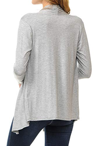 Minefree Women's Long Sleeve Open Front Drape Lightweight Knit Cardigan Heathergrey M #TOP3