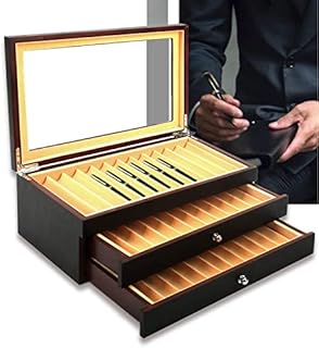 uyoyous 34 Slots Wood Pen Display Box 3-Layer Wooden Pen Box with Glass Window Large Capacity Fountain Pen Storage Collector Organizer Pen Box Black 31x21x8.5CM