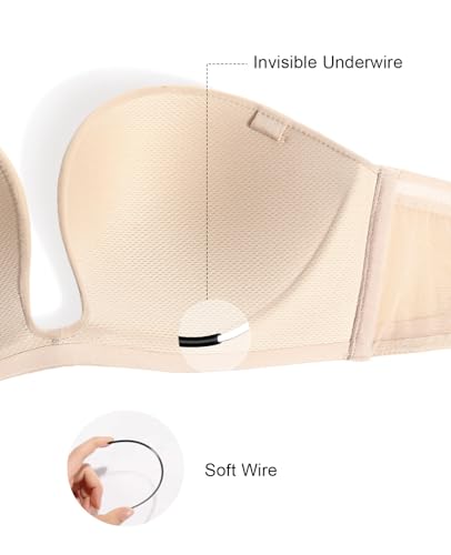 Image of Upushall Strapless Push Up Bras for Women Deep Plunge Non Slip Padded Convertible Underwire Bra Low Cut Sexy U Shaped