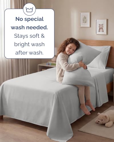 Image of Twin 4 Piece Bed Sheet Set - Breathable & Cooling Sheets - French Grey | Ultra Soft Hotel Luxury Bedding Set with 8-16 Inch Deep Pockets, 1 Flat & 1 Fitted Sheet & 2 Pillowcases, Wrinkle & Fade Free