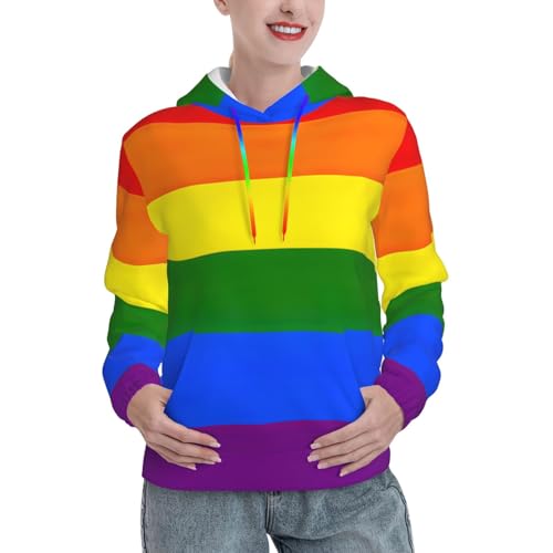 Sweat à capuche femme EdWal arc-en-ciel - Pull ajusté coton imprimé avec poche kangourou