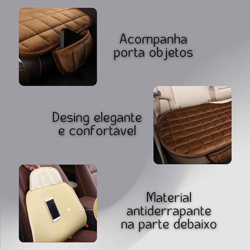 Kit 3 Capas De Assento Para Banco de Carro Almofadado Confortável Em Suede Com Porta Objetos (MARROM