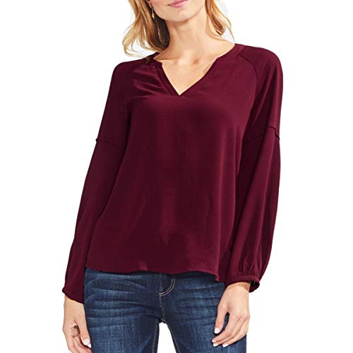 Vince Camuto Womens Bubble Sleeve Soft Texture V-Neck Blouse Cabernet XL