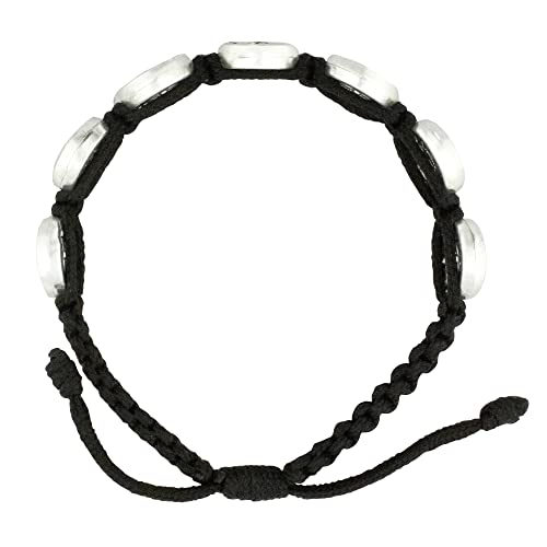 Image of Venerare Small Woven Bracelet with Seven Saint Benedict Medals | Black Cord and Silver Tone Metal Beads | Patron Saint of Students and Europe | Great Catholic Gift for First Holy Communion