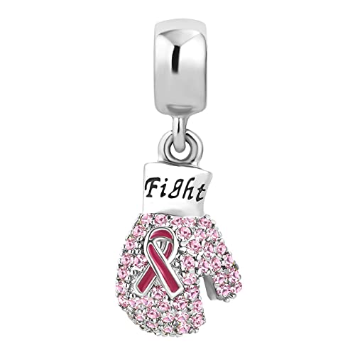 Fight Breast Cancer Charm Pink Ribbon Sign Boxing Glove Bead Compatible With Pandora Charms Bracelets2