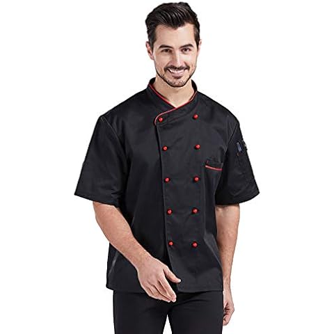 Nanxson Chef Jacket Chef Coat Men Women Chef Works Pearl Button Black Short Sleeve CFM0048 Cover