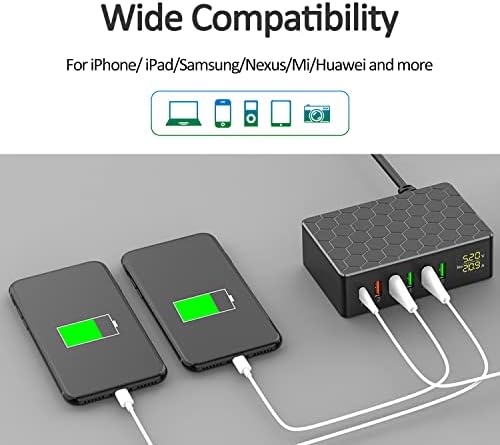 Kitbox 65W USB Charging Station,Multi USB Charger Station with 20W USB-C Power Adapter 18W QC 3.0 Port USB Charging Hub for Cell Phone Tablet etc,Black
