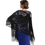 Taille adaptée : La taille du châle en dentelle florale est de 180 cm x 60 cm (avec franges), long et large. Il peut être porté de différentes manières : enroulé comme un foulard, drapé comme un châle, attaché dans les cheveux, et peut également être roulé et rangé facilement dans un sac à main.