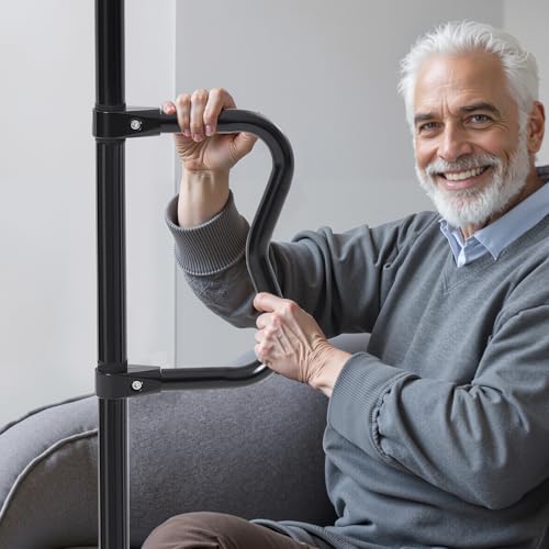 VEVOR Floor-to-Ceiling Transfer Pole, Tension Mounted Bathroom Grab Bar with Anti-Slip Curve Handle, 300 Lbs Capacity Security Pole for Elderly, Ideal Senior Safety Pole for 7-10 Ft Ceilings, Black by VEVOR - Used condition - CA$140.85